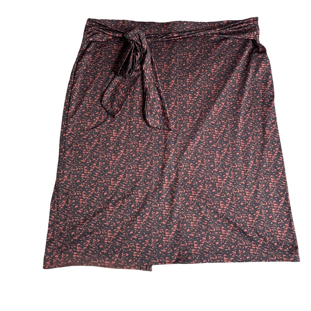 Halogen Black and Coral Tie-Waist Midi Skirt sz L